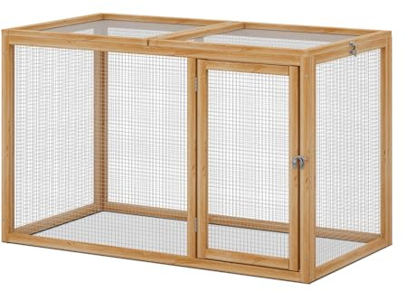 Magshion Outdoor Chicken Coop Run with Ventilated Wire Fence, Top Access, Wooden Bunny Cage Poultry Hutch for Small Animals up to 2 Chickens (Standard Size) or 4 Bantams, 45 Natural
