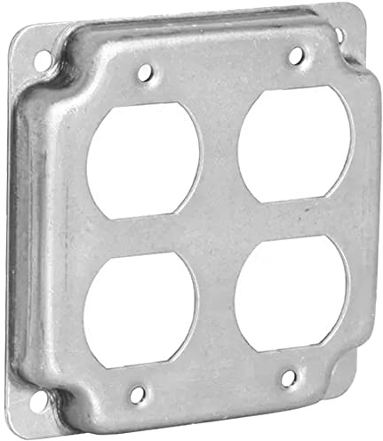 Airmont Products 2-Gang Duplex Receptacle Electrical Box Cover - 4 Inch Square 1/2 Inch Raised Galvanized Steel Exposed Work Cover - Surface Mount Junction Box Cover for Dual Outlets