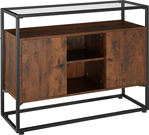 tectake® Sideboard, Schrank mit Glasablage, Highboard, Barschrank 100 x 38 x 80,5 cm, Beistellschrank, Mehrzweckschrank, Möbel Wohnzimmer, Kommode Schlafzimmer - Industrial Dunkelbraun