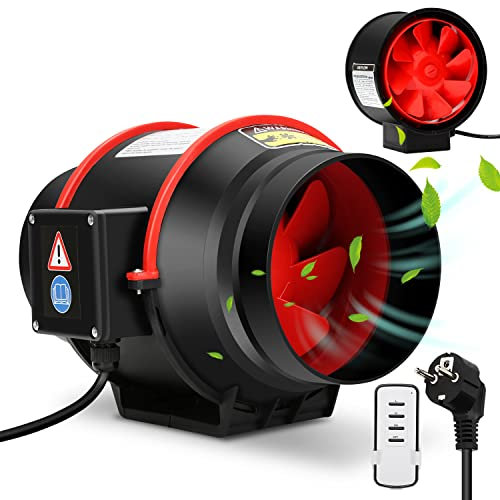Joparri Ventilador de tubo con mando a distancia y enchufe de la UE, regulador de 2 velocidades, 540 m³/h, ventilador de canal para baño, cocina, invernadero