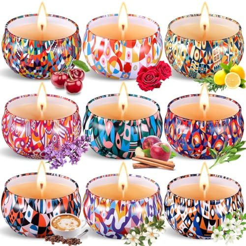Purpledi Duftkerze Set, Natürliches Sojawachs Kerzen Set (9 Pack), Duftkerzen Geschenkset für Damen, 2,5 OZ Tragbare Reisekerzen für Stressabbau, Entspannung des Körpers, Weihnachten, Geburtstag