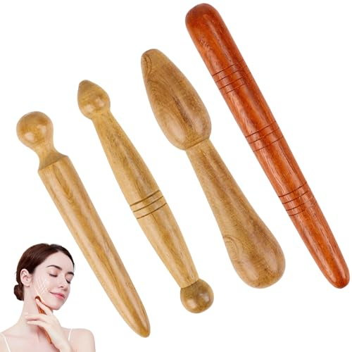 Lot de 4 outils de massage pour points de déclenchement - Stylo d'acupression pour pieds - En bois - Pour les épaules, le dos, les jambes - Soulagement de la douleur