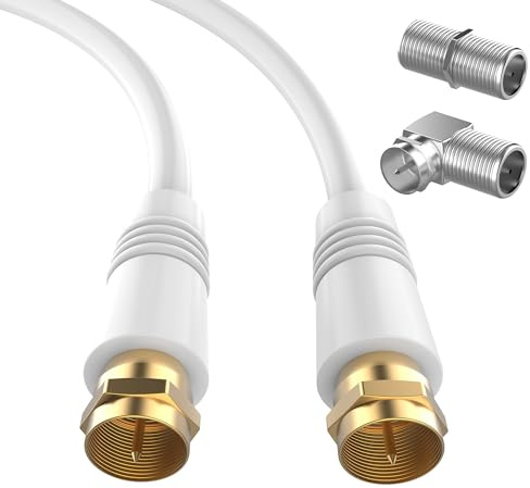 30FT RG6 Coaxial Cable w/ Gold Plated Connectors, Compatible w/ Modems, Cable Box, Routers;(F) to Male(90) Angled Adapter