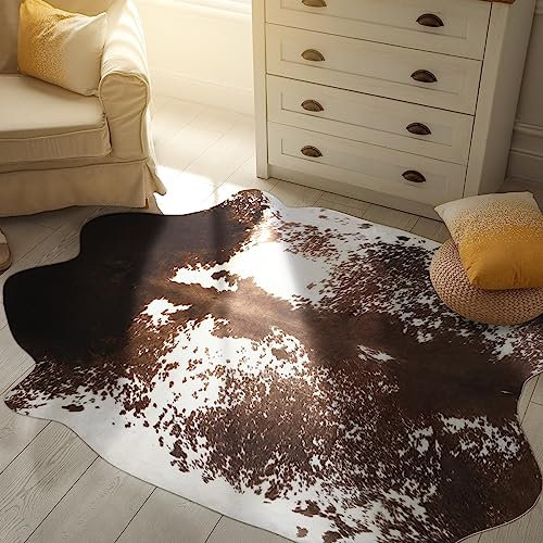 B BENRON Western Small Cowhide Rug, Faux Cow Hide Rugs for Living Room Bedroom Home Decor, Non Slip Cute Rug with Irregular Animal Skins and Hides, Coffee Brown, 2.9 x 3.9ft