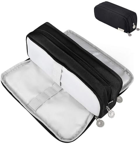 Federmäppchen mit 3 Fächer - Große Kapazität für Mädchen, Jungen, Studenten und Erwachsene in Schwarz