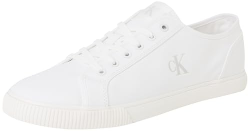 Calvin Klein Sneakers Basse da Uomo in Tela Vulcanizzata, Bianco Triplo Bianco Brillante, 44 EU