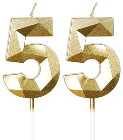 mciskin Gold 55th Birthday Candles, 3D Number 55 Candles for Cake, Women Men 55th Birthday Decorations,Pearl Gold Candle Cake Topper Decorations for Birthday Party Weddings Anniversary Supplies