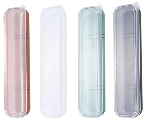 TorSor 4 Pack Travel Utensil Holder Carrying Case with Slot Stand Storage Box Organizer for Outdoor Reusable Tableware Kit Portable Flatware Cutlery Set Camping Knife Fork Spoon Chopsticks Utensils