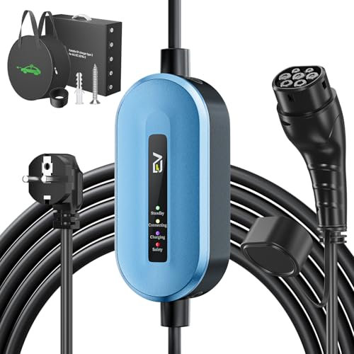 EVJUICION Ladekabel Elektroauto Typ 2 Schuko 3,68kW[1-phasig, 8m, 16A, IP67], EV Chargers mit Anzeigeleuchte für Elektroauto, EV Ladegerät für ID.3, ID.4, X1, 5ER, Model Y/3, und Anderen PHEV/EV