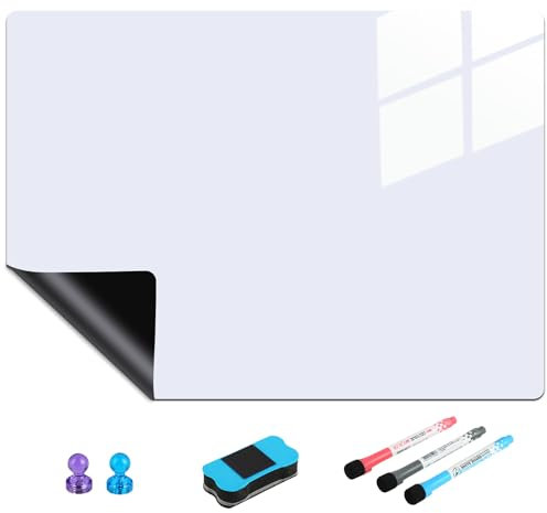 A3 Magnetisches Whiteboard für Kühlschrank, Weiße Magnettafel Küche, Abwischbare whiteboard magnetisch, inkl. 3 Stiften, 1 Radierer, 2 Magnetes, Flexibler magnettafel weiß für Büro Schule Küche.