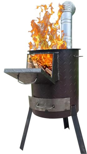 Braskamin med Skorstenssats, Camp Stove Vedspis Multifunktionell Hushålls Lantlig Vedspis, Campingspis Ved för Matlagning, Camping, Fiske(43cm(16.92in))