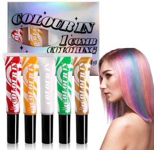 5 Couleurs Mascara Cheveux Enfant,Oloration Temporaire Cheveux,Craie Cheveux Enfant,Coloration Qui Part Au Lavage,Pour Les Anniversaires de Filles Et D'adultes Halloween Le Cosplay Ou Les Fêtes