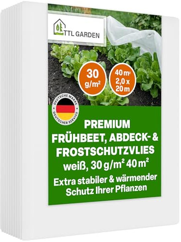 TTL Garden Toison non-tissée pour plate-bande 30 g/m², 40 m², 2 x 20 m, blanche, stable, indéchirable, respirante, protection contre le gel et les parasites