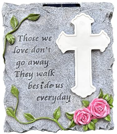 Lifeholic Solar Cross Light Memorial Stone Flower Decorative Garden Stepping Stone Cemetery Decoration Sympathy Gift for Lost Loved Ones, Mom, Dad, Dogs, Cats