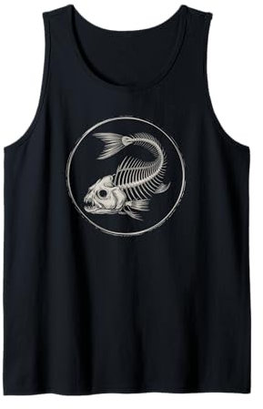 Skelett Fisch Logo Vintage Angelbekleidung für Herren Tank Top