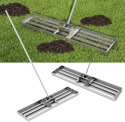COSTWAY Rasen Nivellierrechen Metall, Rasenrechen mit ergonomischem Griff, Nivellierung von Sand Boden, Rechen Flächenebner Rasenwerkzeug, für Garten Hinterhof Golfplatz, Silber (106 cm x 25 cm)
