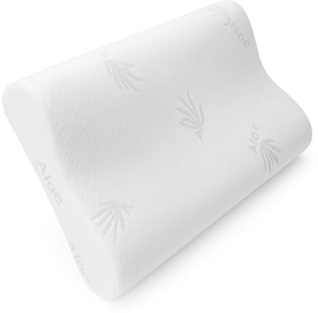 DUÉRMETE ONLINE - Almohada Cervical y Cuello Viscoelástica Cojín Ortopédico para Dormir, Antiácaros Antialérgico y Transpirable Ideal para Dolores de Cuello, Funda Aloe Vera Extraíble y Lavable