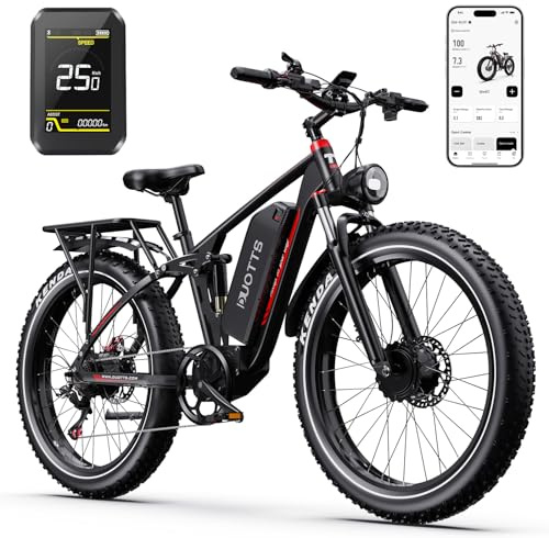 DUOTTS S26 Vélo Électrique à Double Moteur 250W, Ebike Tout Terrain à Pneus Fat avec Batterie 48V 20Ah, VTT Électrique 26 * 4,0 Pouces, Autonomie 120KM, Freins Hydrauliques et Application Bluetooth