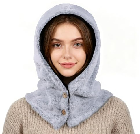 TAGVO Unisex Hooded Scarf Hat 2-in-1 Windproof Fleece Lined Balaclava Thermal Plush Neck Warmer for Men & Women