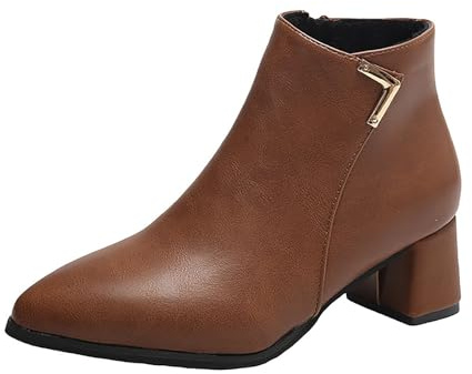 Maskjuwio Stivali in pelle da donna eleganti con tacco | Stivaletti Chelsea da donna | comodi stivali da equitazione imbottiti caldi | Vintage Western Stivali corti da donna outdoor leggeri, marrone