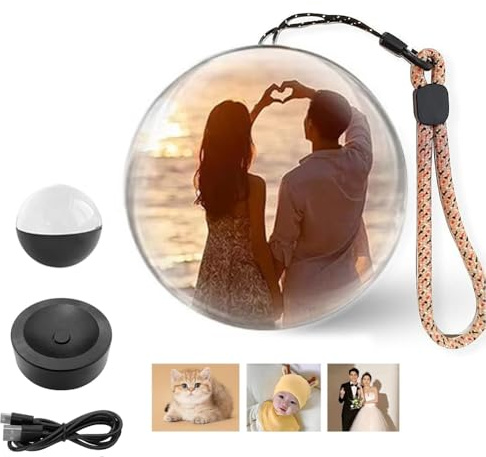 Genérico Bola de Cristal 3D para Ultrasonido, Reproductor de Fotos y Video Digital Personalizado de 2.7, con Sonido y Pantalla Electrónica, Bola de Video para Parejas, Mascotas y Recuerdos,Negro