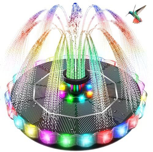 Fontana Solare Colorato LED, Yzert 3.5W Vetro Pompa ad Acqua Solare Fontana, 2000mAh Batteria, 7 Ugelli & 4 Fissatori Esterno Pompa per Laghetto, Piscina, Acquario, Vaso dei Pesci e Bagno
