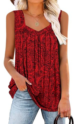 KISSMODA Women’s Summer Vest Printed Floral Sleeveless Tops Casual Fashion Tank Tops Pleated Shirts