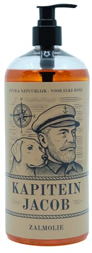 Kapitein Jacob Huile de Saumon pour Chien – 1 Litre – 100% Huile de Saumon norvégienne – Riche en oméga-3, -6 & -9