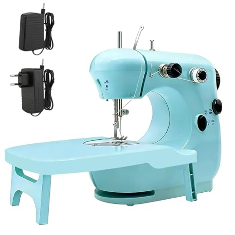 Macchina da cucire per bambini, mini macchina da cucire per bambini con tavolo allungabile, doppia velocità, per macchina da cucire portatile, regalo per bambini, blu scuro