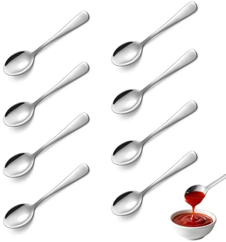 Jetstream 8 Pièces 7,5 cm Argenté Inoxydable Cuillère, 7,5 cm Mini Argenté Cuillère à Demitasse, Petites Cuillère à ÉPices en Acier Inoxydable, compatible avec l'Espresso, les Arômes et les Desserts