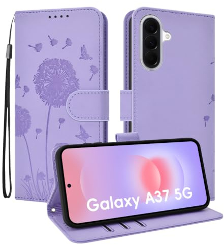 DiaryTown plånboksfodral för Samsung Galaxy A37 5G läder telefonfodral maskros mönster med kreditkortshållare handväska ställ stötsäker magnetisk skyddande flipfodral för Galaxy A37 5G – lila