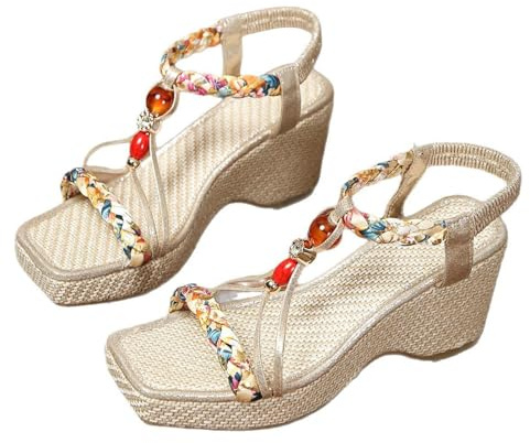 YIzdegg kilsandaler damer sommar bohemisk t-rem glitter sandaler mjuka sulor sommarskor gummiband Slingback elegant avslappnad semester vackra ortopediska strandskor