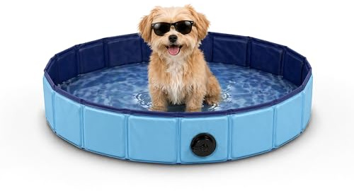 BESCH Piscina Plegable para Perros y Gatos, Bañera para Mascotas Portátil con Desagüe, Piscina Antideslizante para Verano, Uso Interior y Exterior 80Ø x 20 cm