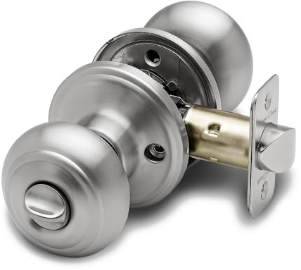 Copper Creek Colonial Privacy Interior Door Knob – ANSI Grade-3 Certified, Modern Heavy Duty Handle, Easy Install and Reversible for Bedroom, Bathroom and Closets – Satin Stainless (1 Pack)