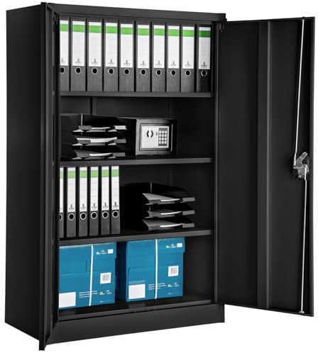 tectake® Aktenschrank abschließbar, Schrank Büro, Metallschrank zur Werkstatteinrichtung, Besenschrank, Vorratsschrank, Werkstattschrank, Spind Schrank - schwarz, 140x90x40 cm | Nr. 402937
