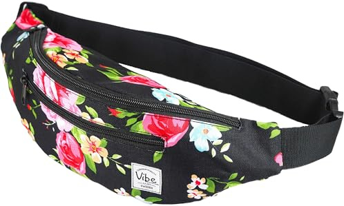 Vibe Bauchtasche Gürteltasche für Damen, Herren & Kinder (Retro Floral Blumen) - Fanny Pack Tasche, Hüfttasche, Handytasche für Festival, Party, Rave, Sport, Outdoor, Fitness, Fahrrad, Joggen