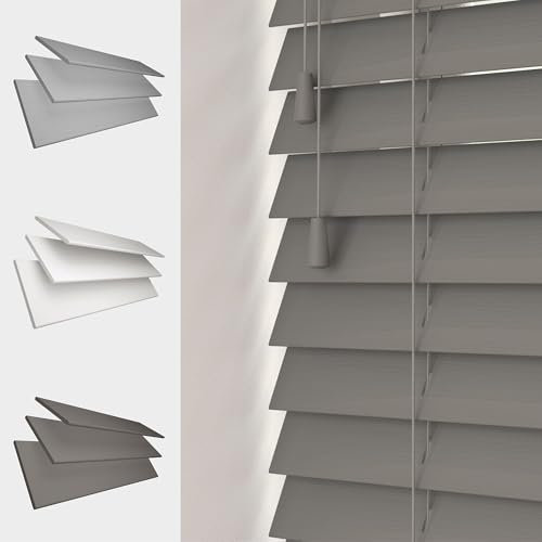 Faux Wood Venetian Blind [Dark Grey, 90cm Width x 120cm Drop, String]
