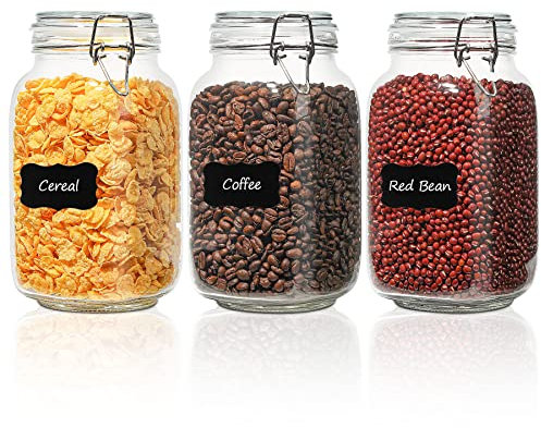 ComSaf Bocaux de Conservation 1,5 L, Lot de 3, Bocaux de Conservation Avec Couvercles Hermétiques, Bocaux, Bocaux de Fermentation, Bocaux Hermétiques à Bouchon Mécanique, Verre, Transparent