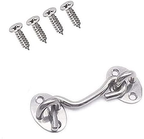 GIVBRO Gancho de tormenta para puerta corrediza, gancho de cabina, bloqueo de ojales con tornillos, accesorios para puertas, garaje, ventana, baño, plata, 7,5 cm