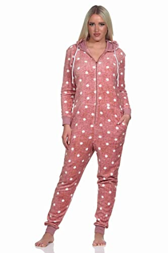 Normann Kuschelig Warmer Damen Jumpsuit Schlafanzug Overall aus Coralfleece in Tupfen Punkte Optik, Farbe:rosa, Größe:48/50