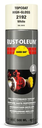 Rust-Oleum HARD HAT Decklack - Hochleistungsfähiger Industrielack-Spray zur Verwendung auf Metall, Holz und Beton. In verschiedenen Farben mit hoher Deckkraft. - 500ml (Weiß Hochglanz RAL9010)
