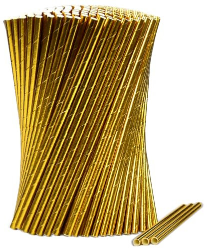 Goldene Einweg Papierstrohhalme, 1000 Stück, 19,7 x 0,6 cm – für Party, Hochzeit, Urlaub