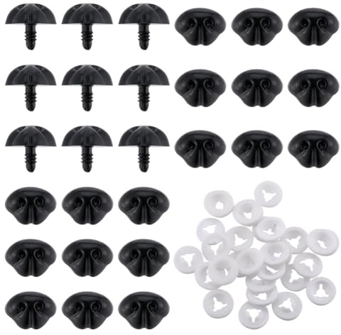 GORGECRAFT 30 Piezas de Narices de Muñeca de Plástico,Color Negro,para Coser,Nariz de Oso de Perro con Arandelas,Suministros de Peluche de Ganchillo para Cachorros,Marionetas,Animales de Peluche,23mm
