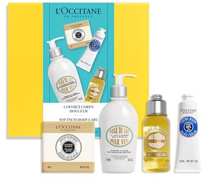L'OCCITANE - Cofanetto Corpo Morbidezza - Sapone Latte al Karité, Velo di latte per il Corpo alla Mandorla, Olio da Doccia alla Mandorla e Crema per le Mani al Karité - Made in France