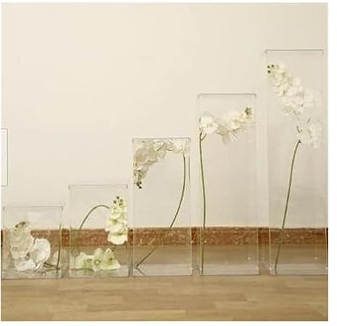 Soporte elevador de pedestal de acrílico transparente, 5 piezas, soporte de metal para tartas para centros de mesa de boda y arreglos florales, muestra jarrones y flores con estilo elegante