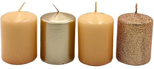 Dekorhjälten24 adventsljus, blockljus, adventskransljus, bordsljus, blockljus, tavelljus i brons-beige cappuccino, leveransomfattning 4 stycken, L/B/H 5 x 5 x 7 cm.