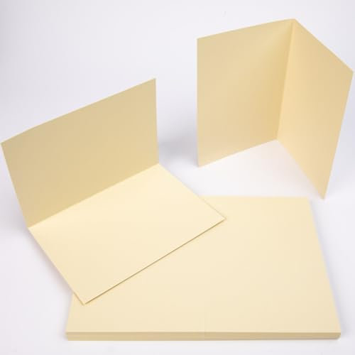 PresentFill® Klappkarten blanko in Chamois Creme Beige- 25 Faltkarten A6, Klappkarte ideal zum Karten selbst gestalten, beschriften oder bedrucken - passend für C6 Umschläge