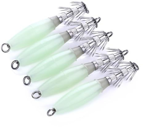 FOLANDO 5pcs Luminous Saltwater Fishing Lures, Squid Octopus Fishing Squid Jig Lures Octopus Squid Bait Artificial Spinner Lures Kit 10cm