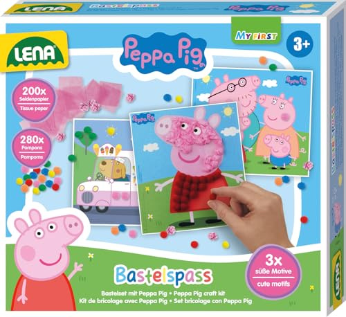 LENA® Juego de manualidades de Peppa Pig para niños a partir de 3 años con motivos de Peppa Pig e instrucciones de colores