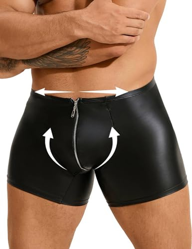 comeondear Boxershorts i PU-läder för män med dragkedja, sexiga underkläder för män, stora storlekar, klubbkläder, korta shorts, gay, kalsonger, sissy underkläder, sexiga underkläder med påse